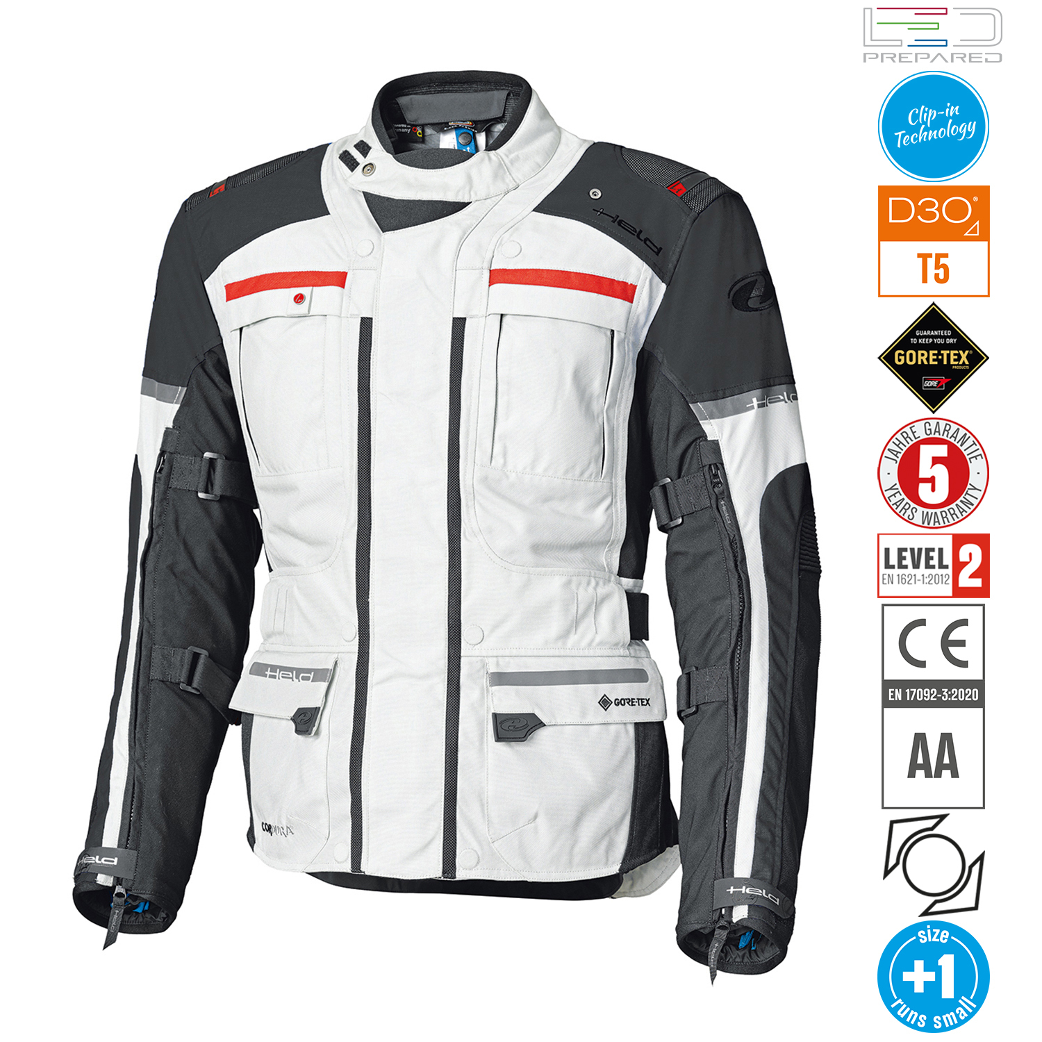 Held Carese Evo Jacket Grey-Red - Available In Various Sizes